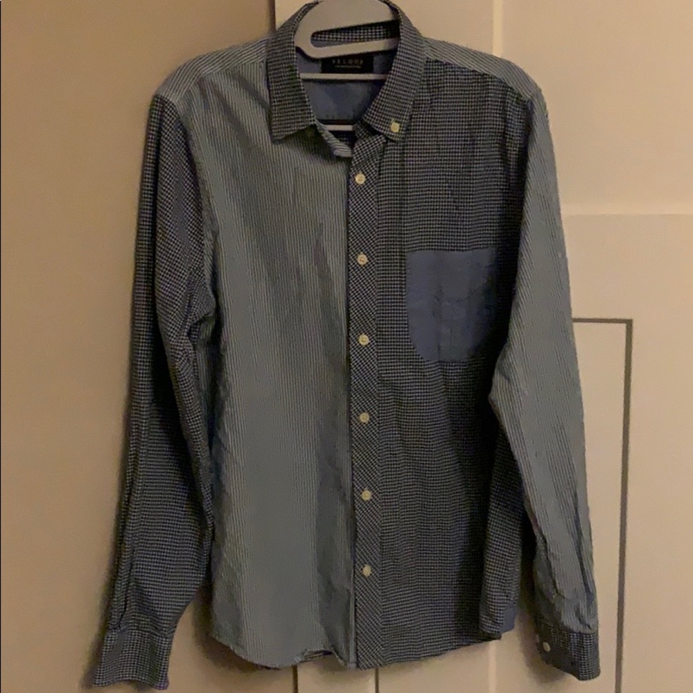 Velour blue striped/gingham contrast shirt